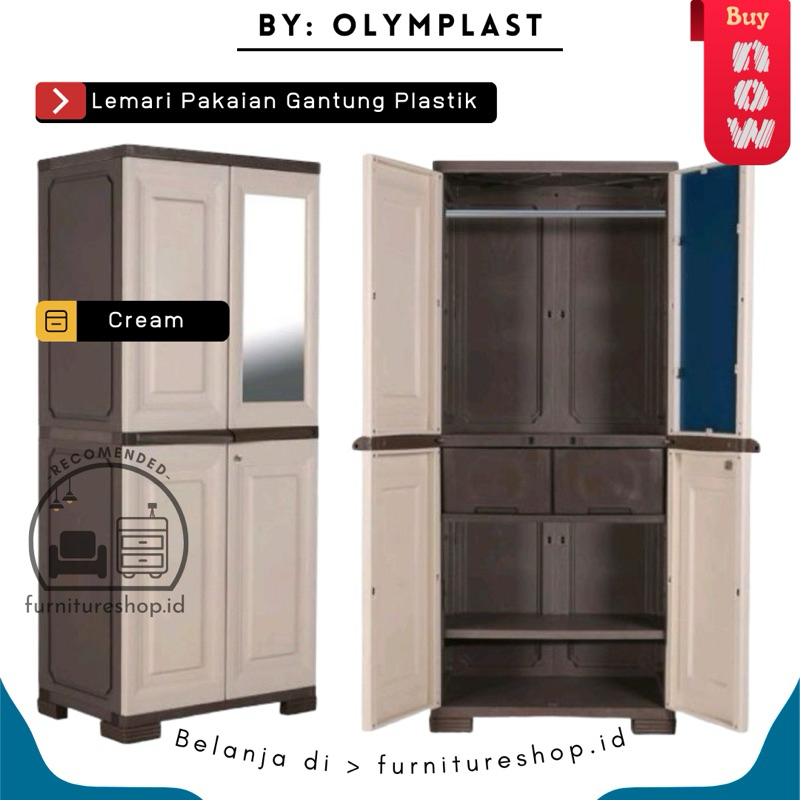 Olymplast OMC - Lemari Pakaian Gantung Cermin Plastik - Lemari Baju Plastik