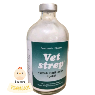 Vet Strep 25 gram Obat Pernafasan Ayam Ngorok Snot Sapi Flu