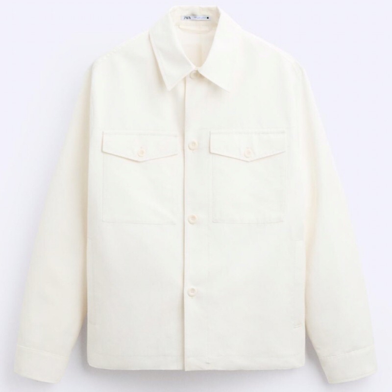 ZARA Men Cotton Linen Overshirt Jaket Kemeja Pria Lengan Panjang Ecru