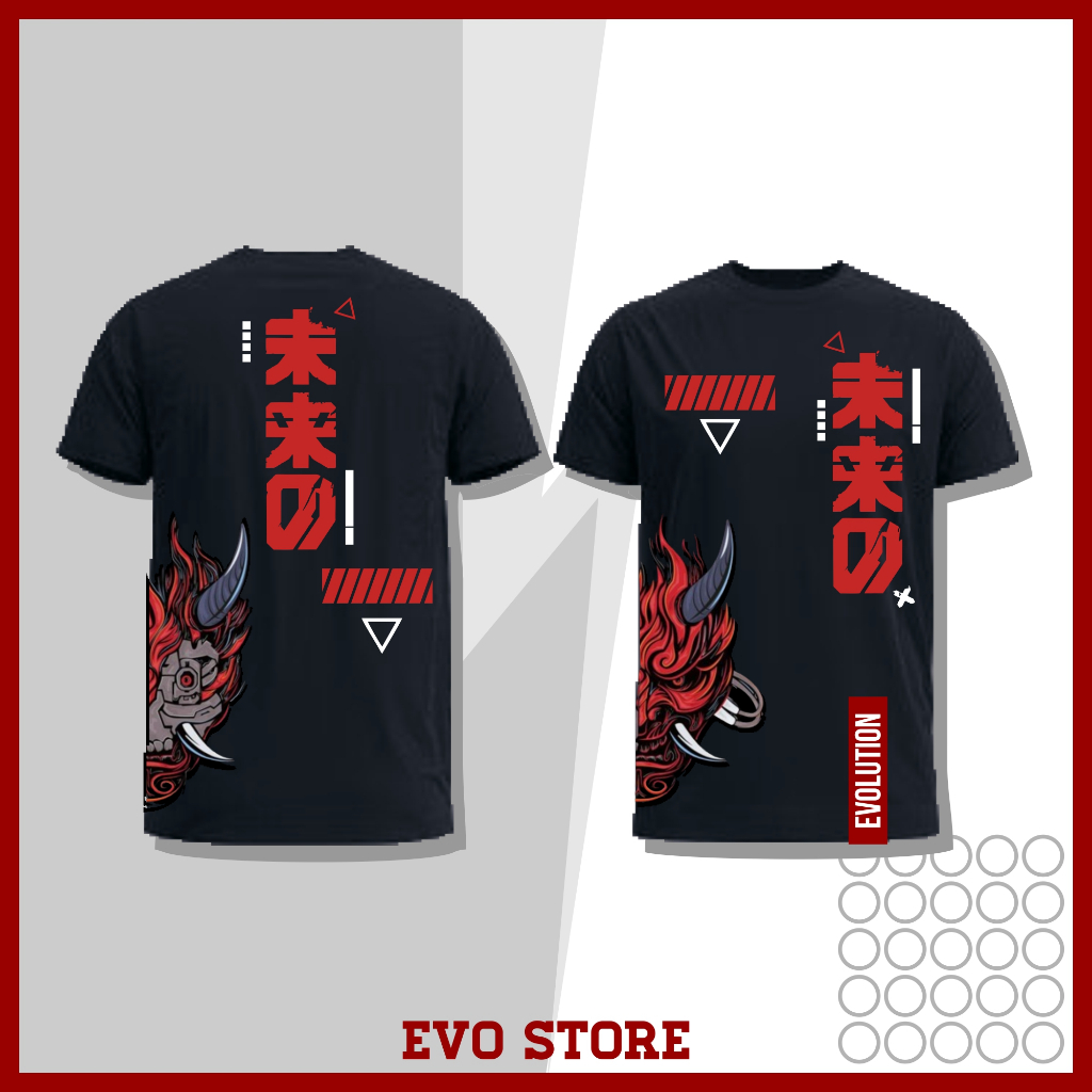 EVO Kaos Pakaian Pria Motif Oni Mask Terbaru Viral 2024 Outfit Santai Bahan Premium | Baju Outift Mo