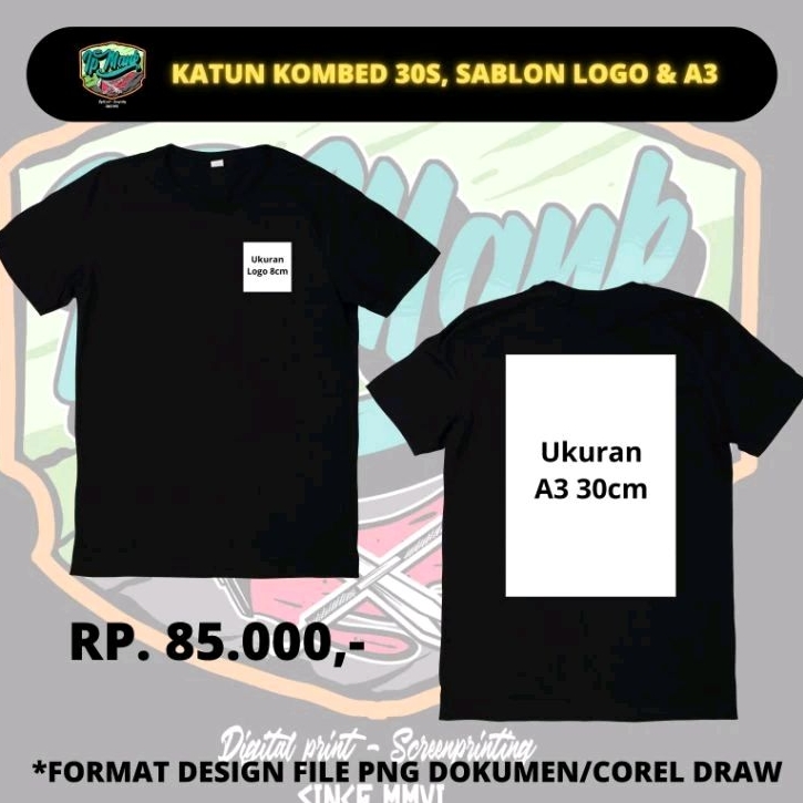Custom Kaos/Custom sablon DTF, sablon logo & ukuran a3