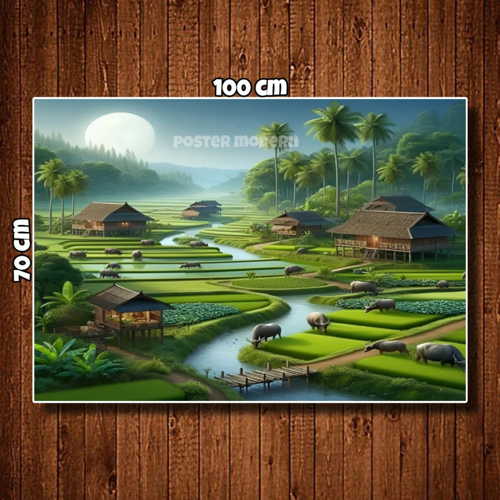 LUKISAN POSTER CETAK PEMANDANGAN ALAM DESA BIG JUMBO + PIGURA