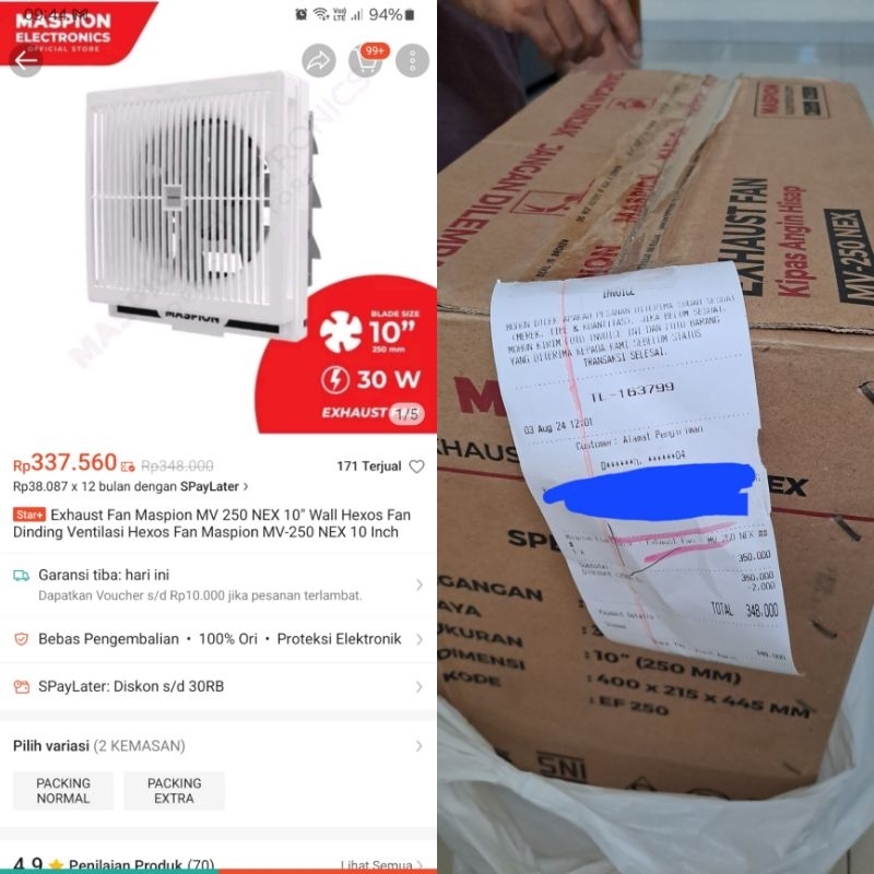 Exhaust Fan Maspion 10"