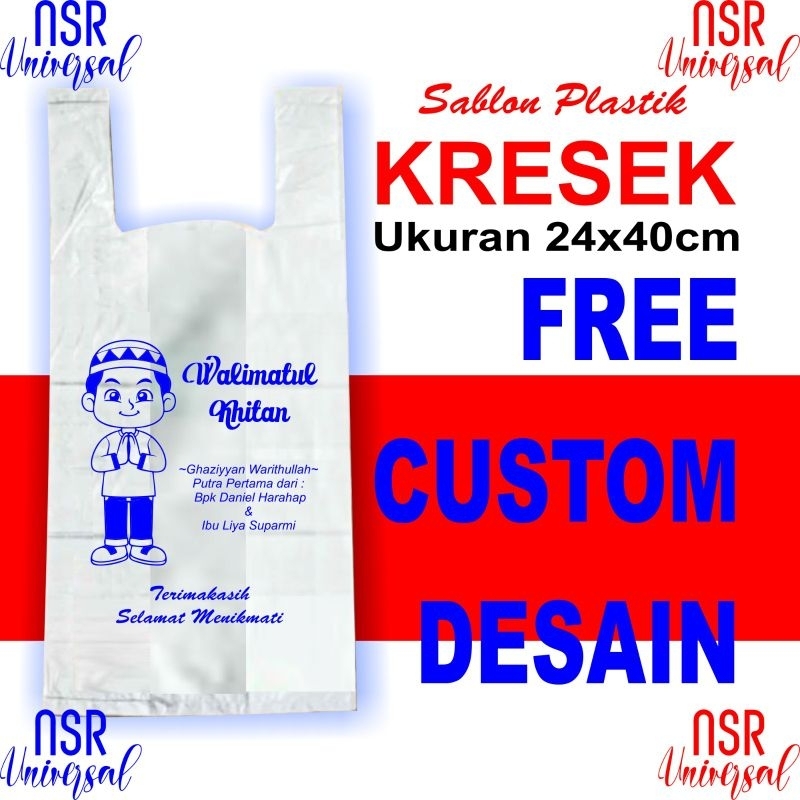 KRESEK/PLASTIK SABLON KEMASAN JUALAN,TOKO,KURBAN, DLL.UK LEBAR 24