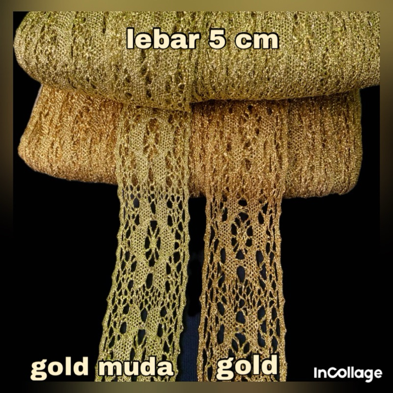 per meter renda rajut gold lebar 5 cm