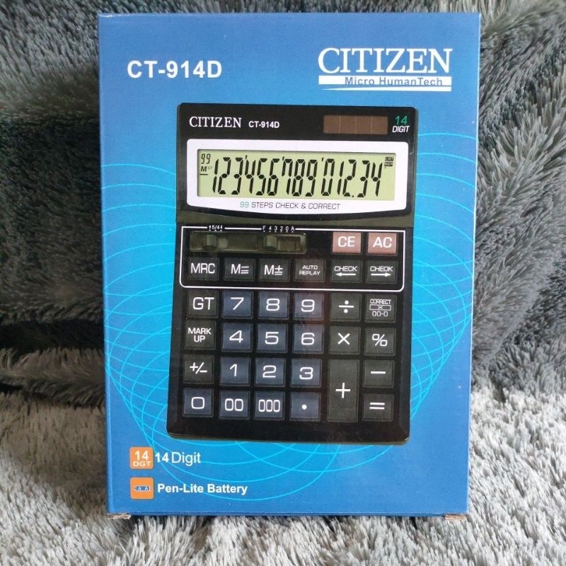 

kalkulator jumbo 14 digit citizen CT -914D warna hitam/calculator check correct citizen CT -914D 14 digit warna hitam
