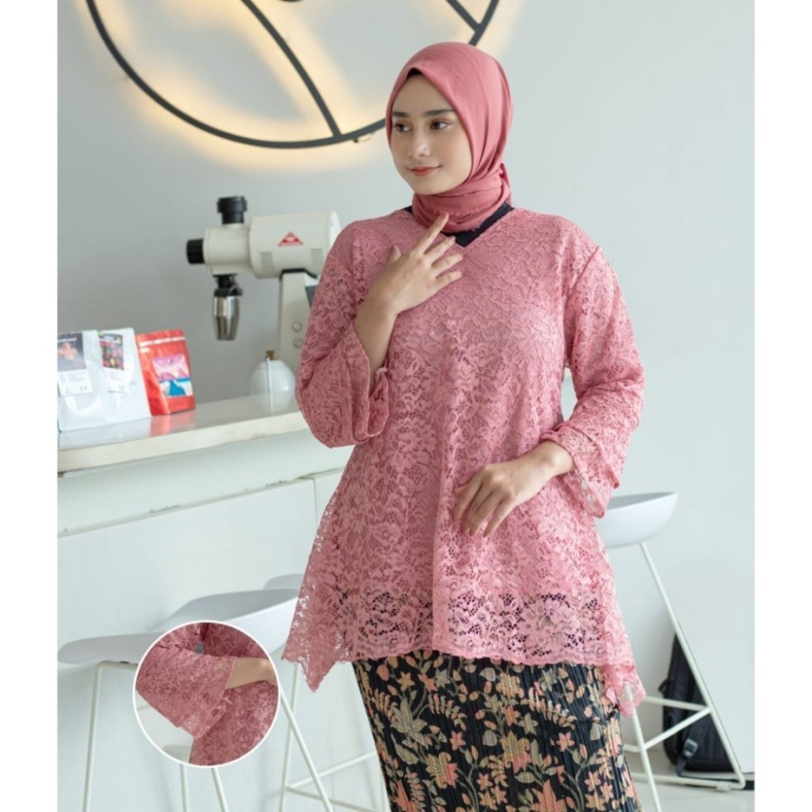 ( HARGA PROMO 8.8 ) ATASAN RINJANI JUMBO BAJU WANITA KEBAYA RINJANI BRUKAT KEBAYA KALONG WARNA DUSTY