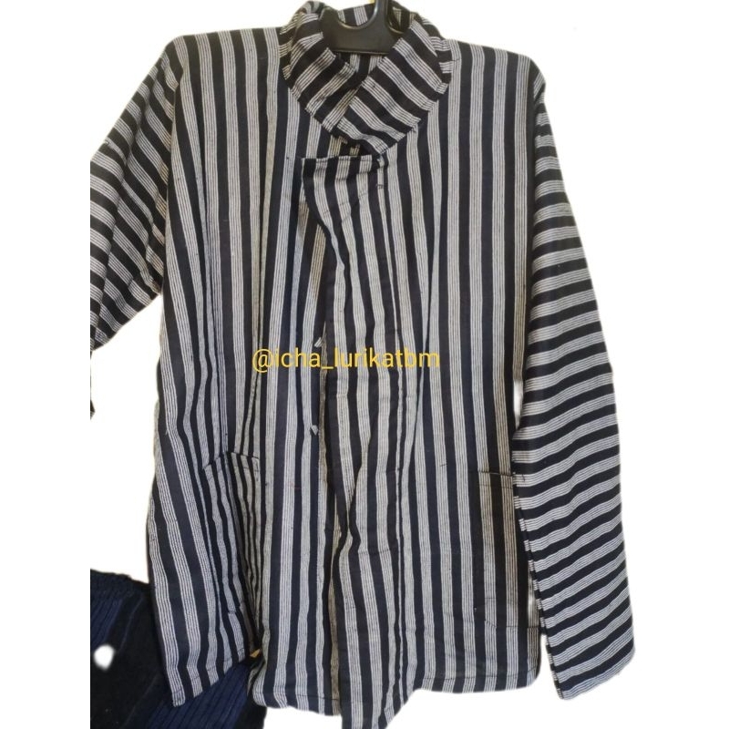 Baju surjan jawa dewasa hitam putih | motif hitam putih strip 5 | baju surjan murah