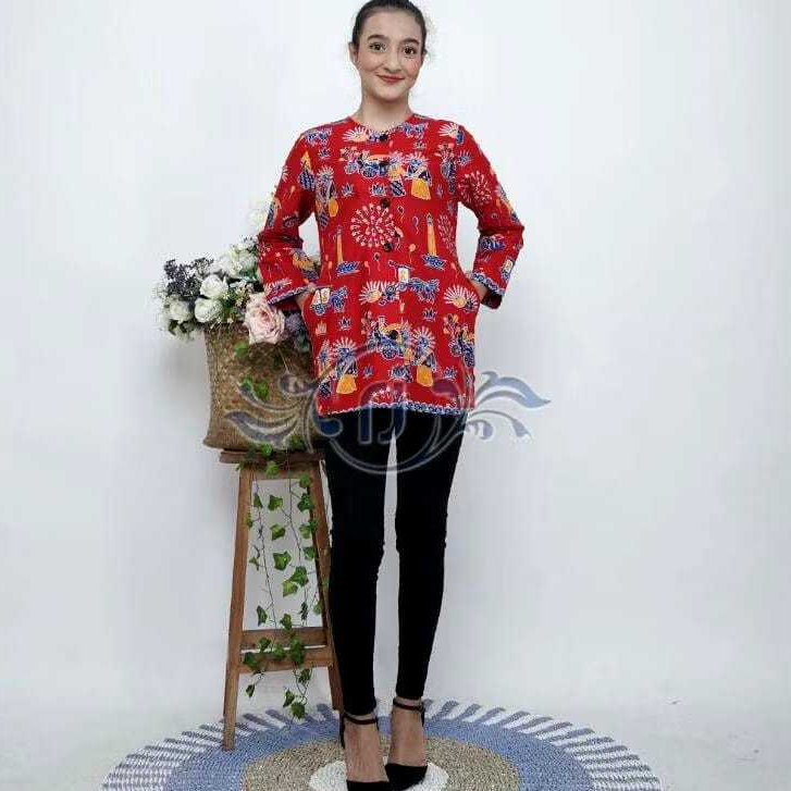 New arrival kemeja wanita blous ondel betawi/kemeja batik wanita terbaru/kemeja batik seragam kantor