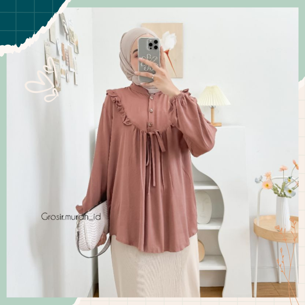 Blouse Polos Mahalini Shirt Kemeja Oversize Daily Wanita Busui Bahan Rayon Premium Model Terbaru Kor