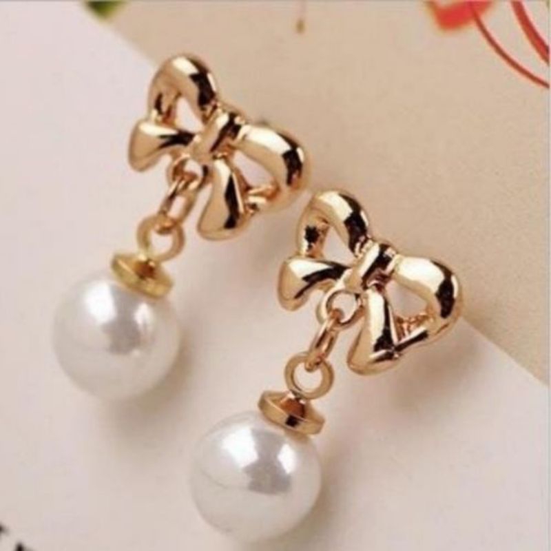Anting Korea Mutiara Pita Anting Tusuk Mutiara Pita