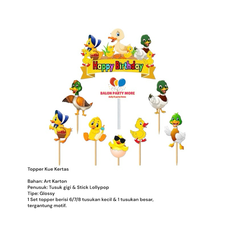 (SET BEBEK DUCK) TOPPER BAHAN ART PAPER KERTAS HIASAN BUKET/ CAKE TOPPER KUE ULANG TAHUN / TUSUKAN K