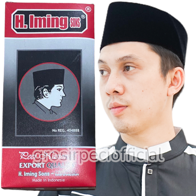ORIGINAL PECI SONGKOK H.IMING SONS AC KOPIAH SANTRI HITAM POLOS PRIA MUSLIM DEWASA DAN ANAK TINGGI 8