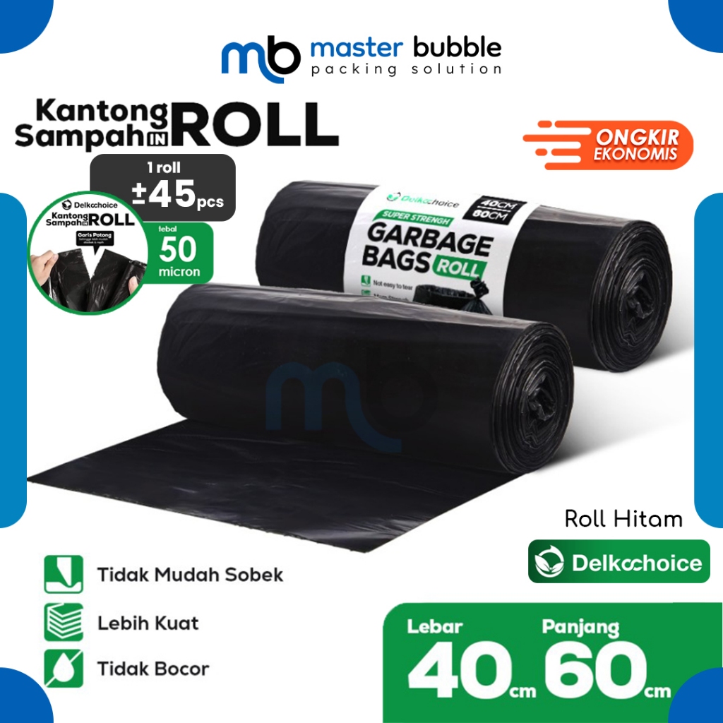 Kantong Kresek Plastik Sampah Roll Hitam 40cm x 60cm / Trash Bag / Garbage Bags Tebal Delkochoice