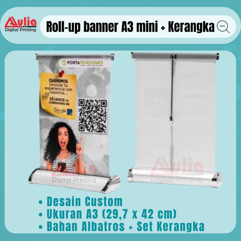 Mini Baner A3 Custom | Roll-up Albatros Mini | Rollup Full set Kerangka UK A3 297x420 mm / 29,7x42 c