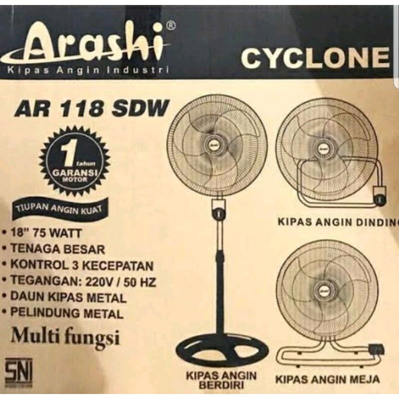Kipas Angin Arashi Cyclone Stainless AR-18 SDW 3in1 18inch