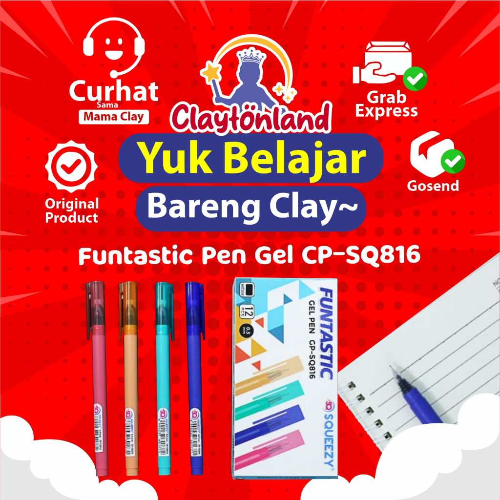 

12 Pcs Funtastic Pen Gel CP-SQ816 Pulpen Gel 0.5mm Tinta Hitam Squeezy