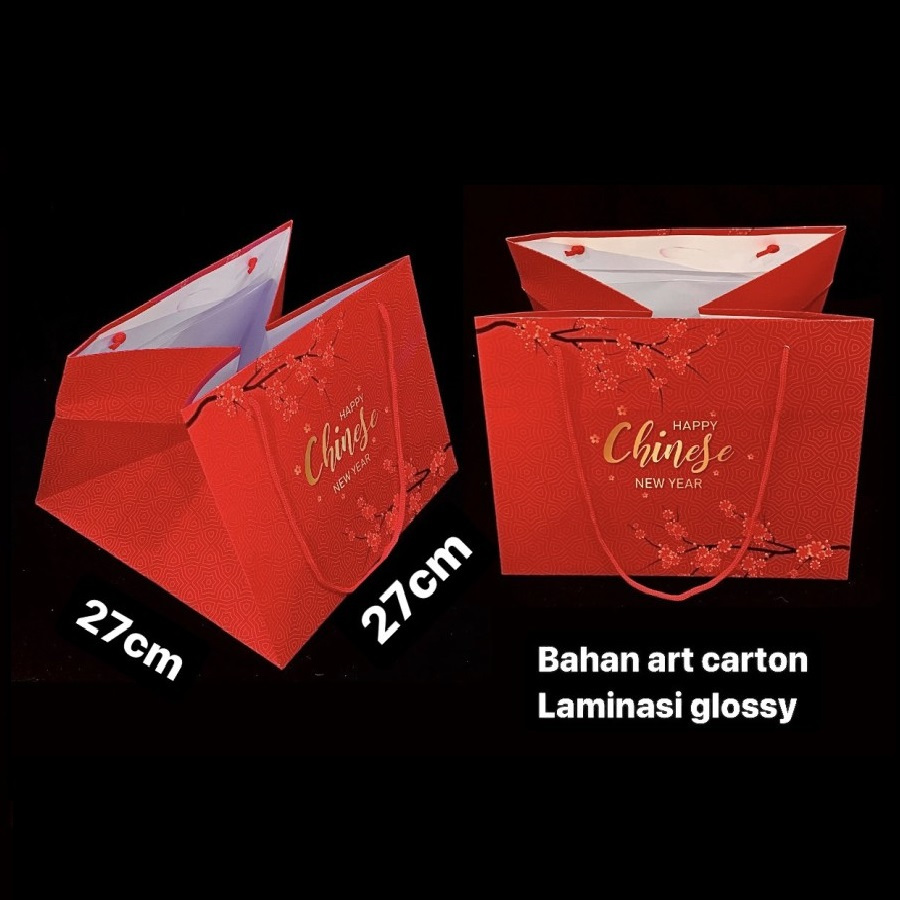 

(3 Pcs) Goodie Bag Hampers Imlek Chinese New Year Paper Bag Box Brownies Sakura Merah 27x27x20 Cm