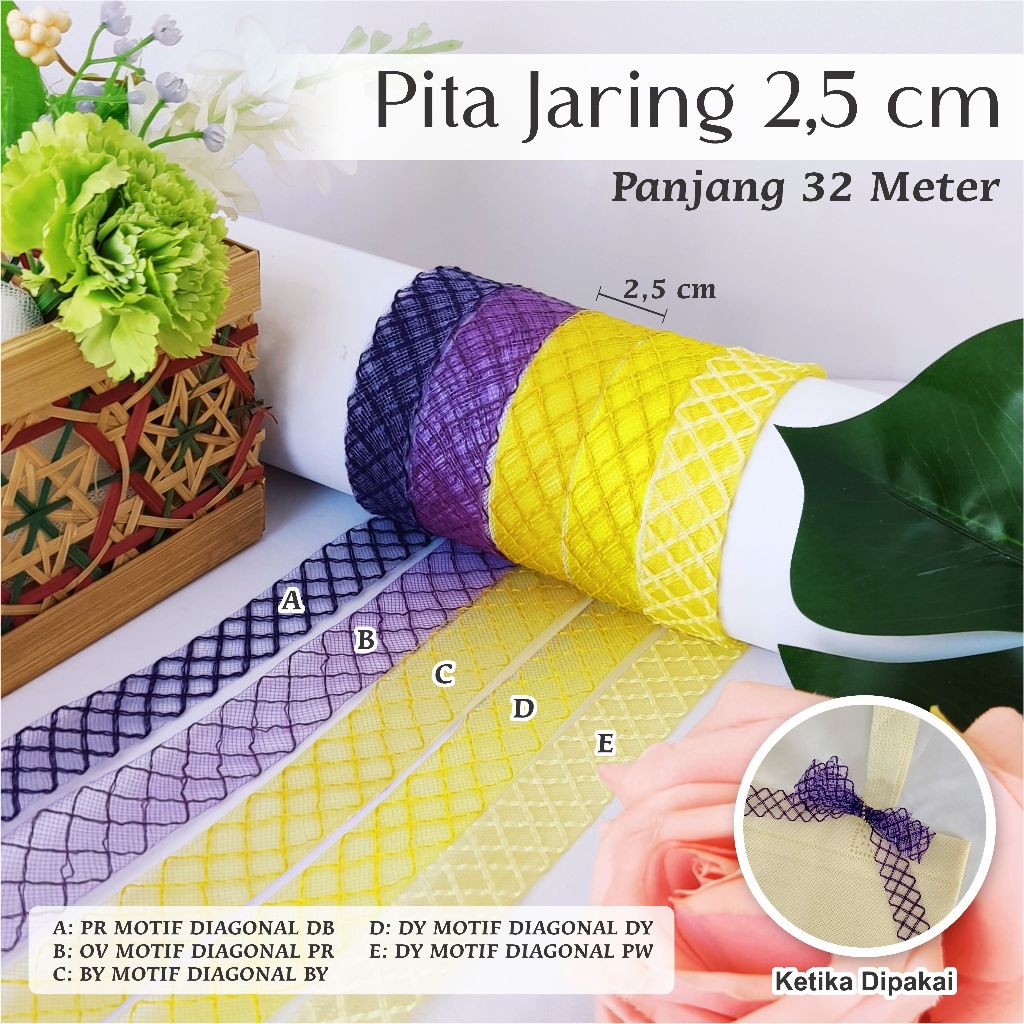 

1 ROLL Pita Hampers Pita Jaring Pita Kado Pita Souvenir Pita Aksesoris 2,5 cm