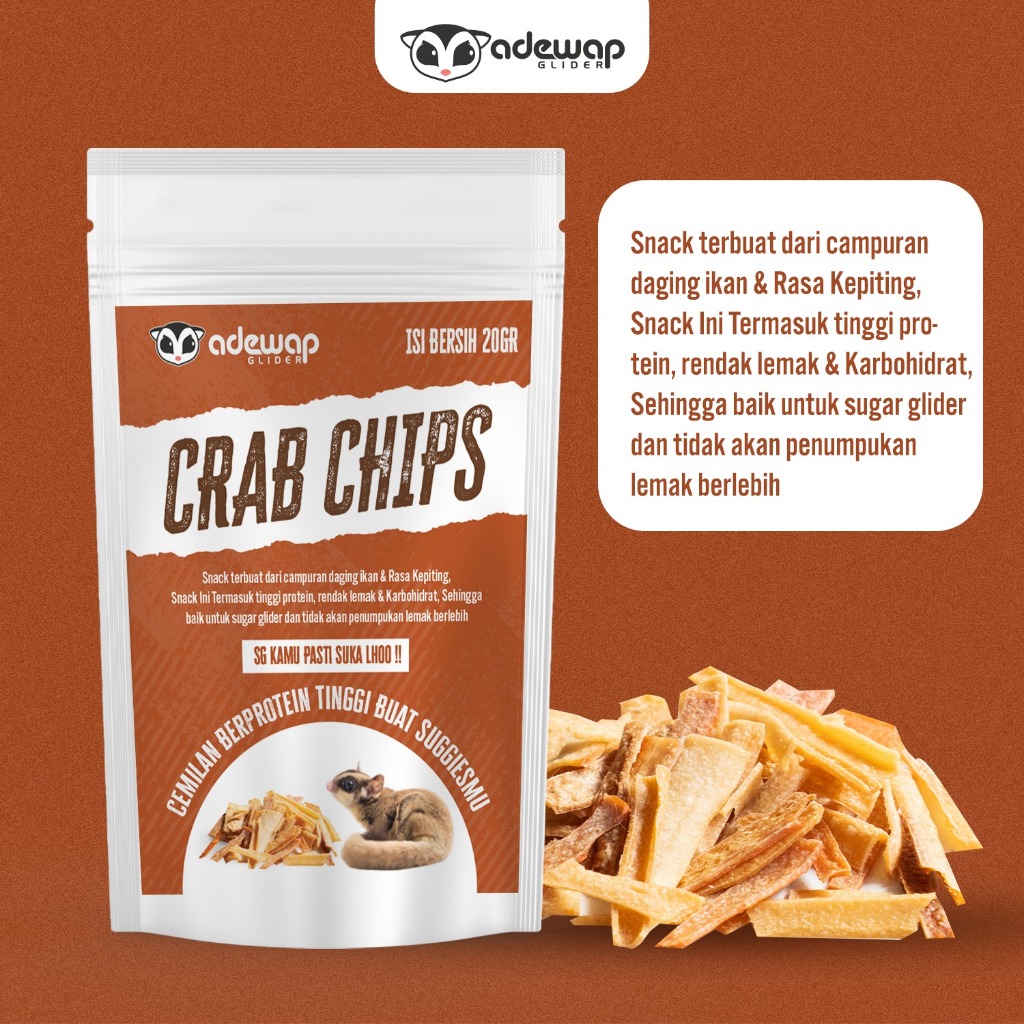 ADEWAP GLIDER Crab Chips Camilan Protein Sugar Glider Rasa Kepiting - 20gr