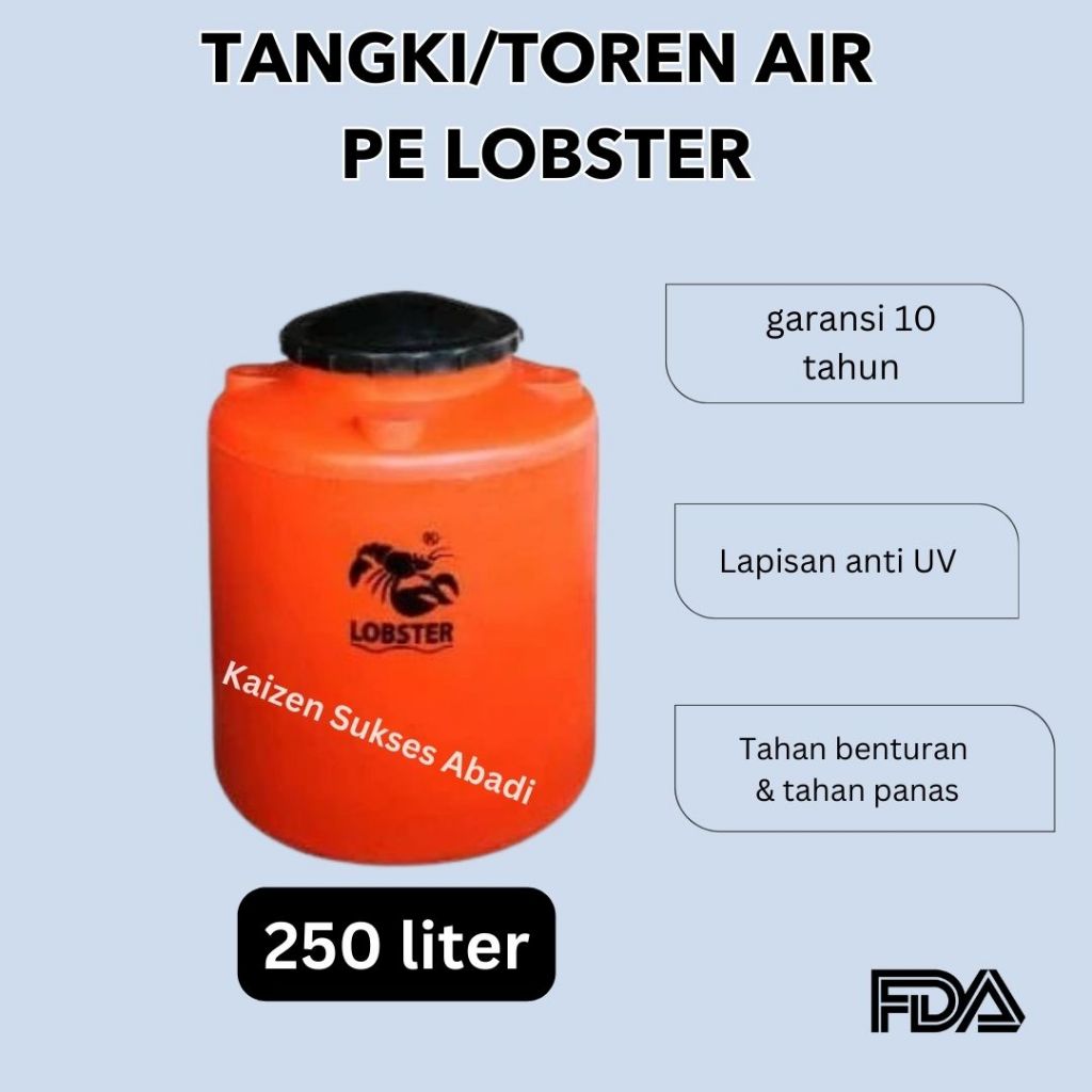 tandon toren tangki air plastik PE non-SNI merek lobster 250 200 liter LO25 terdekat termurah kualit