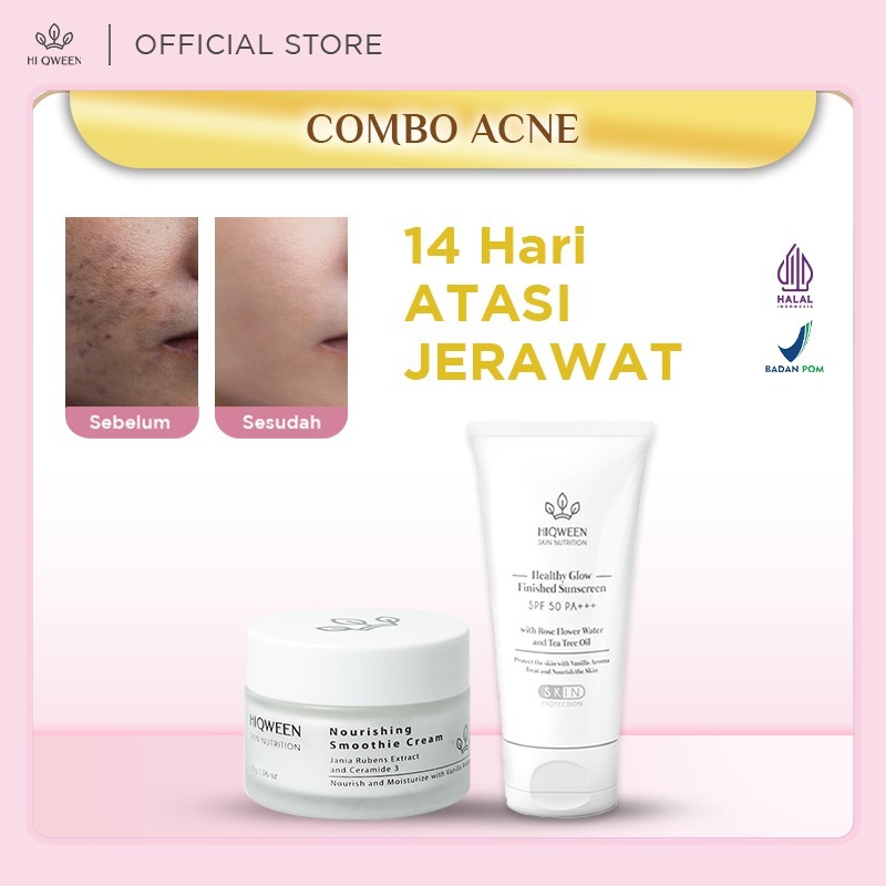 Hiqween Skincare Paket Combo Acne Kulit Berjerawat Meradang (Sunscreen & Smoothie)
