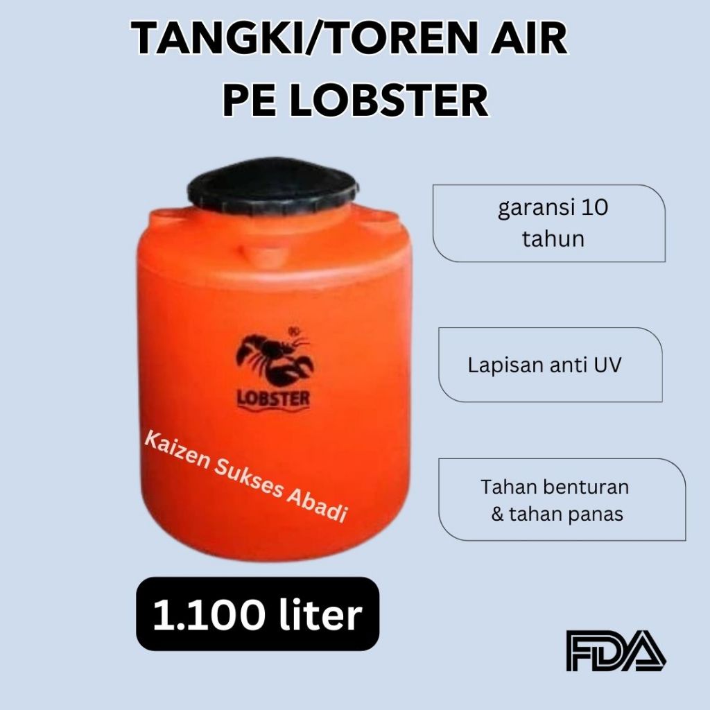 tandon toren tangki air plastik PE non-SNI merek lobster 1100 1000 liter LO110 terdekat termurah kua