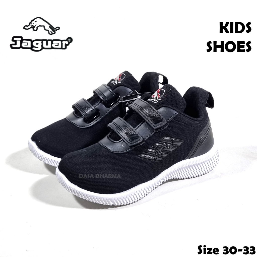 Sepatu Jaguar Perekat Anak Laki Laki Sekolah TK SD Hitam Putih Size 30 - 33