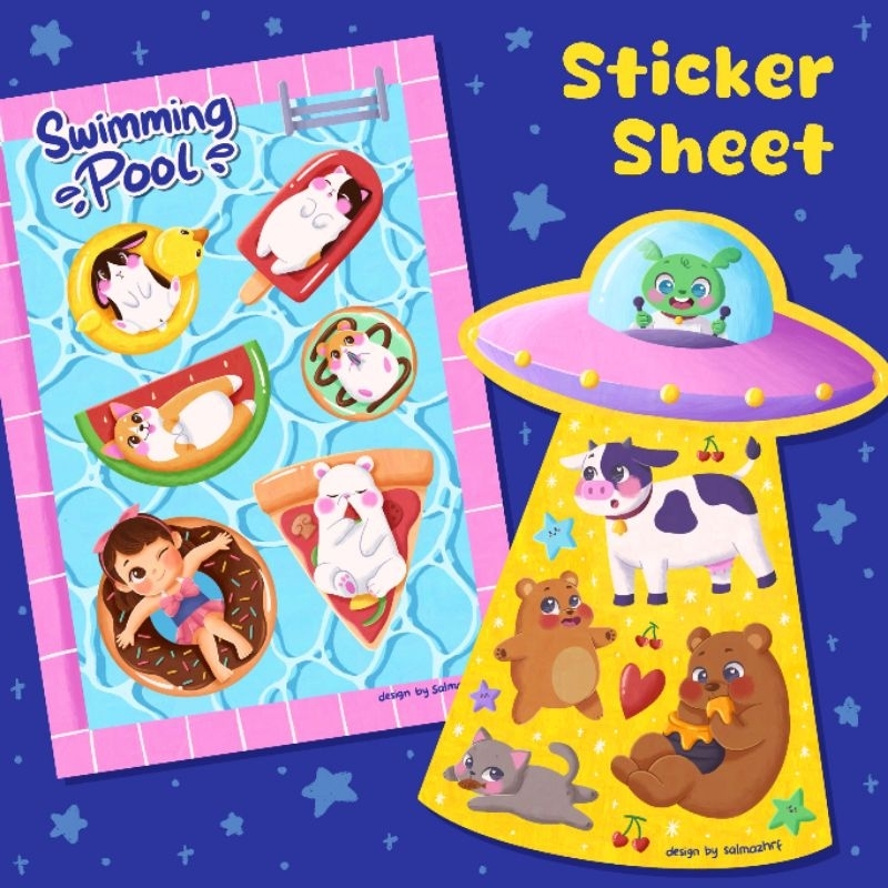 

Adorable Sticker Sheet UFO Swimming pool | sticker deco | stiker lucu | stiker vinyl hologram holo