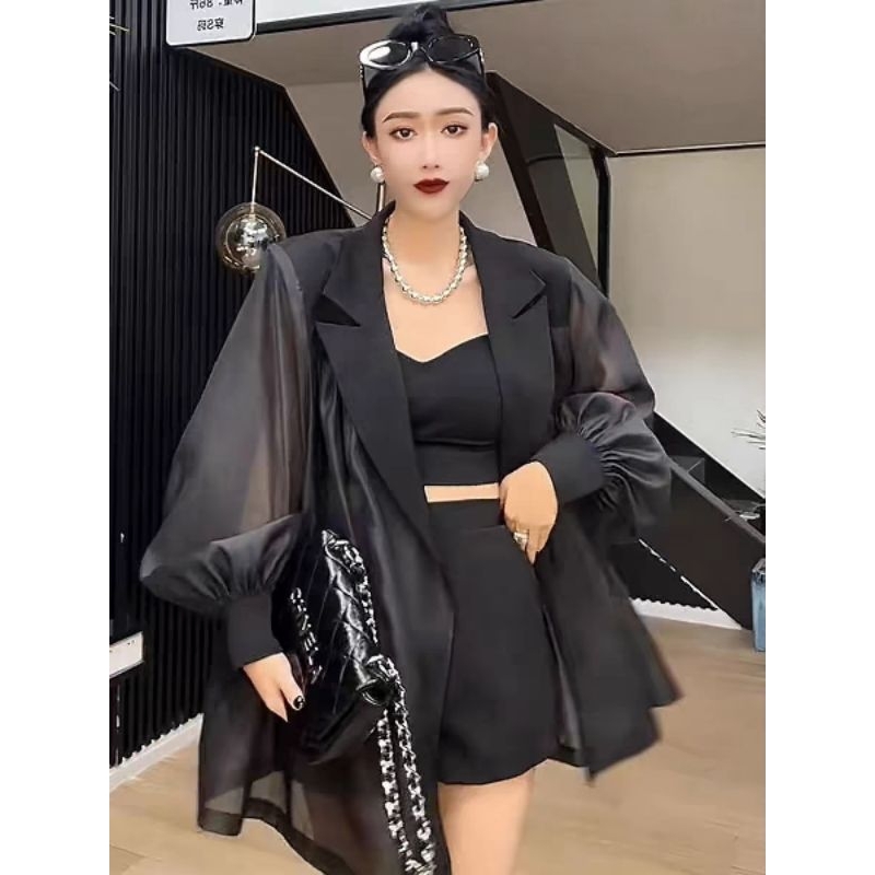 BLAZER OUTER SEXY black see thru Blackpink tule new arrival GZ platinum mall bkk not vshop