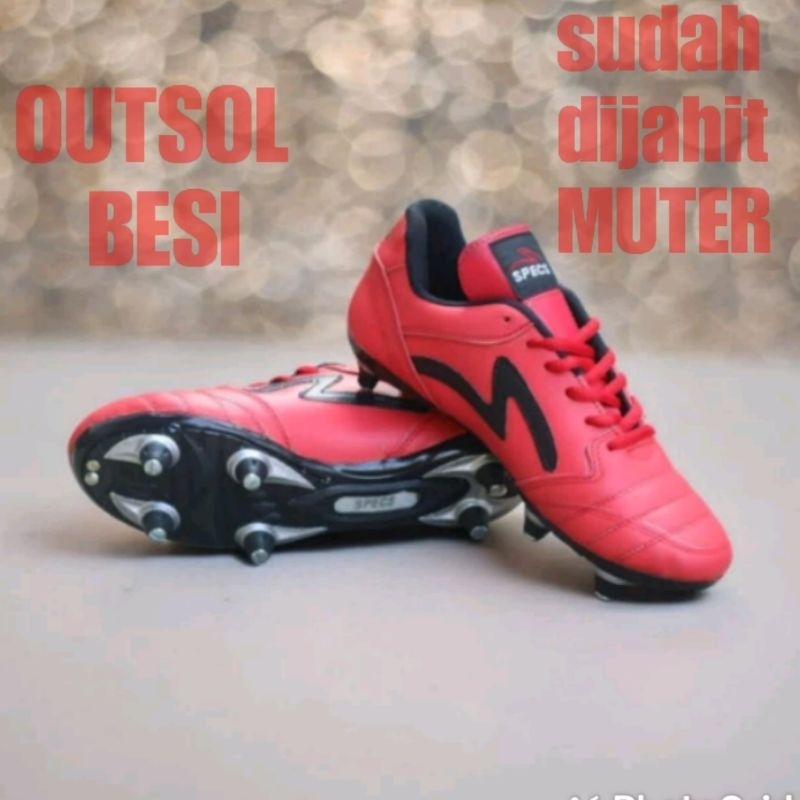 sepatu bola kulit sapi asli specs merah pull BESI outsol sudah dijahit super kuat