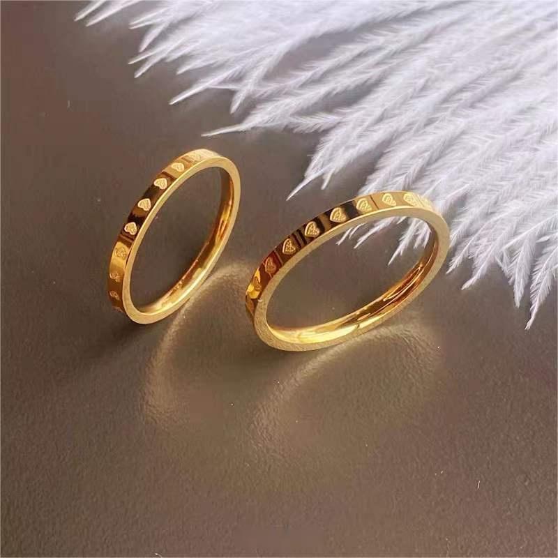 GIRLLUCK CINCIN TITANIUM Wanita C19 Motif Love Melingkar Simple Couple Ring Anti Luntur Lapis Emas 1