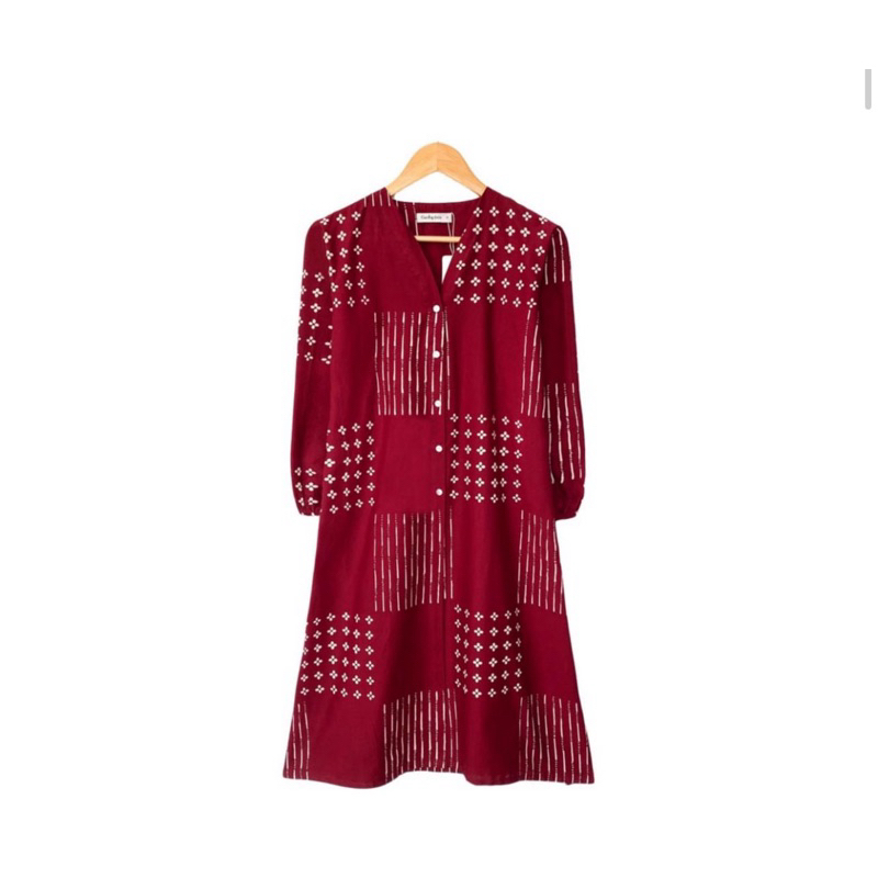 Pre Order Tunik Batik Cap. Tunik Batik Merah. Tunik Batik Etnik