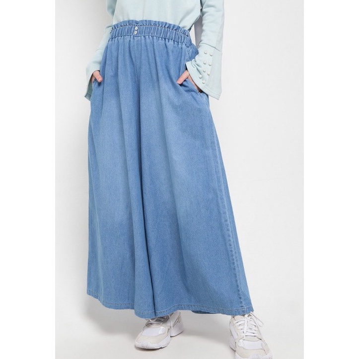 KODE M5T Kulot Denim Ashley LEZAHRASIGNATURE Bawahan Muslim Wanita Celana Kulot Jeans lebar XL