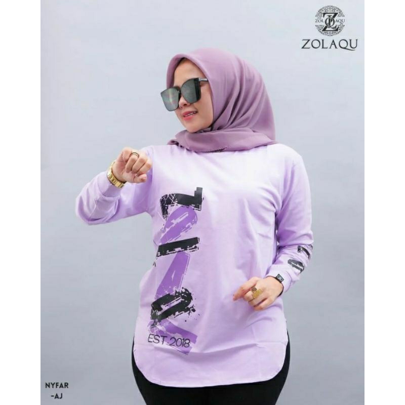 BAJU ATASAN KAOS DISTRO ZOLAQU POLOS TSHIRT UNGU PURPLE NYFAR TEBAL ZLQ WANITA LENGAN PANJANG KOMBIN