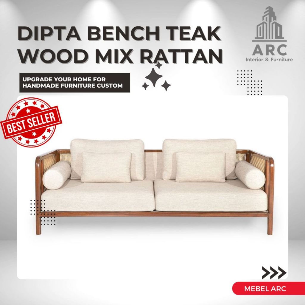 Sofa Bench Kayu Jati Kombinasi Rotan / Sofa Bench Minimalis