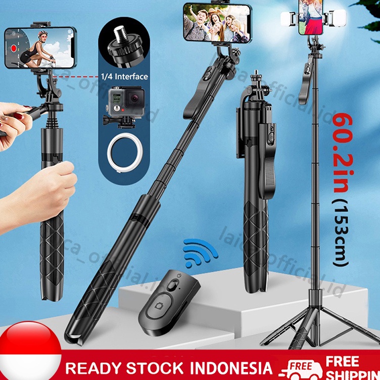 BISA COD L16 Tongsis Tri lampu LED Gimbal Stabilizer Bluetooth Selfie Stick Remote with LED 36 Rotat