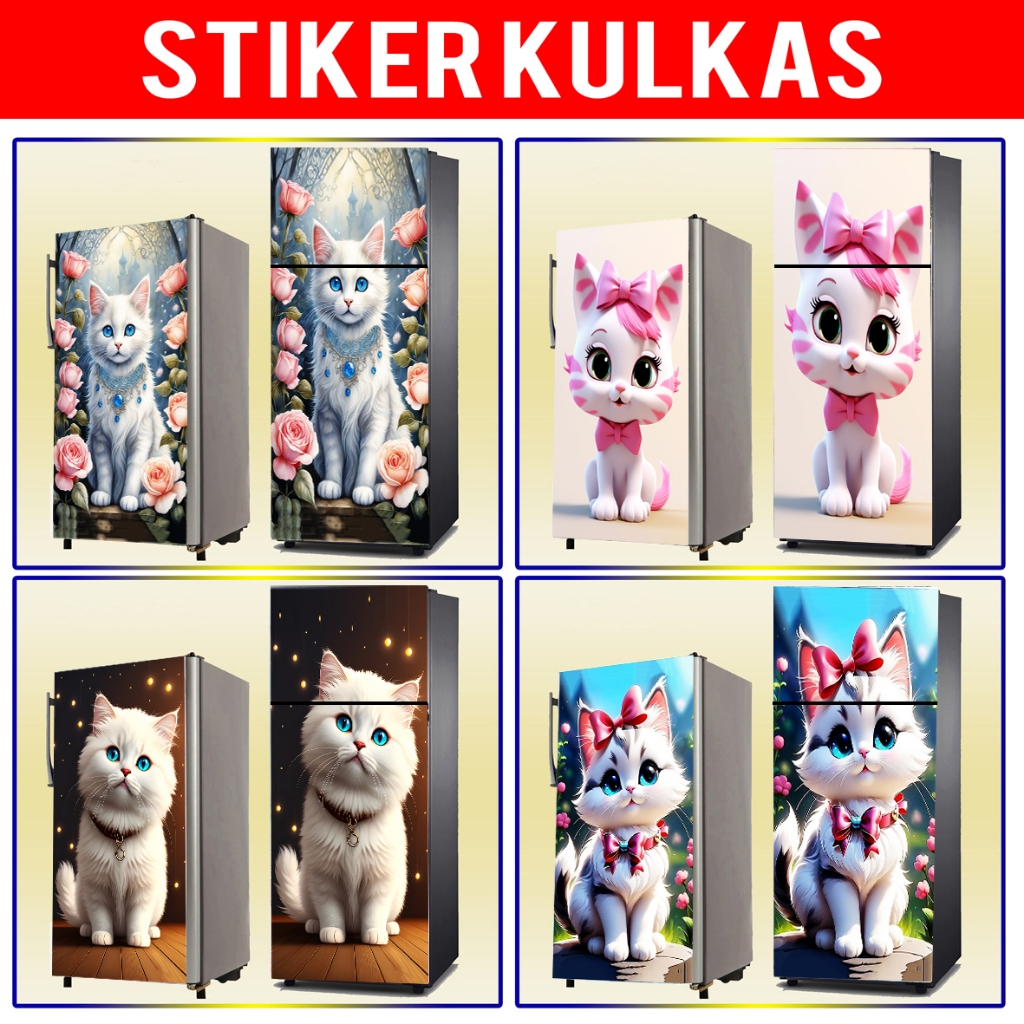 STIKER KULKAS 1PINTU, STIKER KULKAS 2PINTU, WALLPAPER KULKAS MOTIF KUCING
