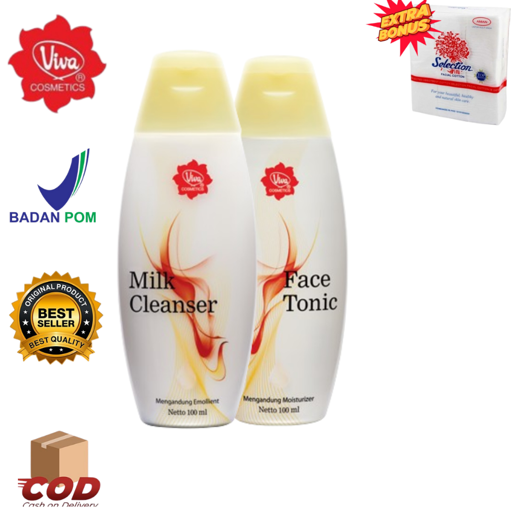 Viva - milk cleanser & Face tonic mengatasi flek hitam dan jerawat BONUS kapas wajah - Toner Wajah -
