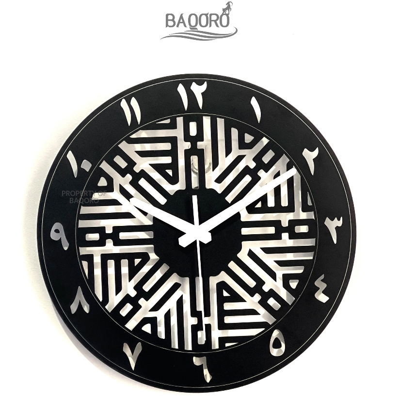Dinding Kaligrafi Tauhid Jam Dinding Kaligrafi Tauhid Kufi Akrilik 30x30 cm Motif Cutting Stiker Tau