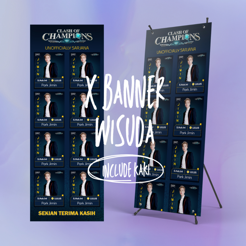 SEHARI JADI [FREE Design dan Tiang] Cetak X Banner Clash Of Champions | Custom | Wisuda | Wedding