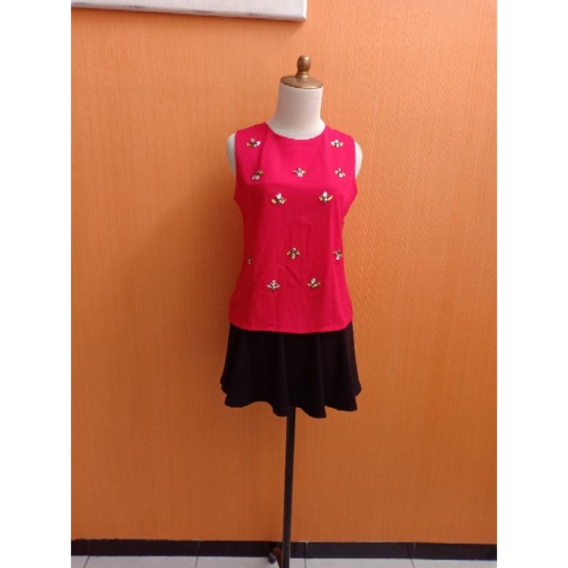 atasan wanita merah batu M kutung blouse cute MEWAH