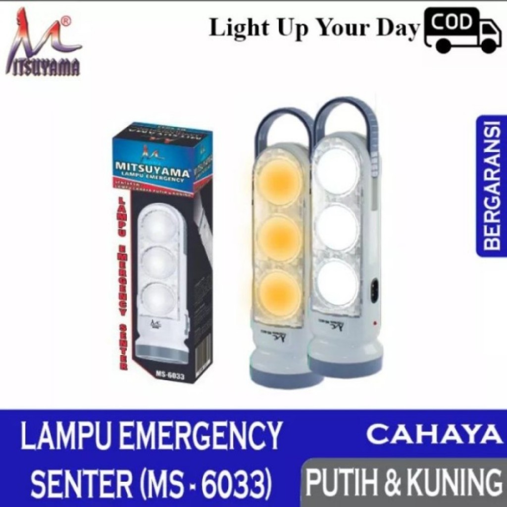 MS-6033 Senter Tangan LED / Lampu Darurat / Mitsuyama Lampu Emergency 2 Mode Lampu Warna Kuning Dan 