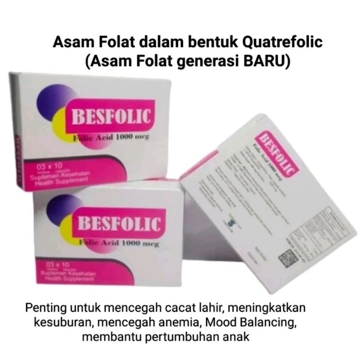 BesFolic isi 30 ASAM FOLAT generasi Baru/Quatrefolic/untuk Fertilitas/cegah cacat lahir