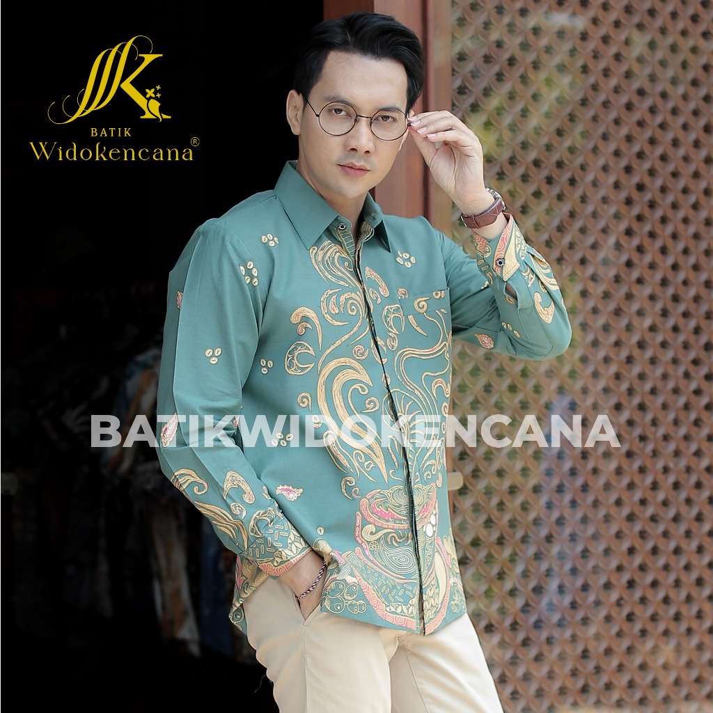 Batikwidokencana - Kemeja Batik Kantor Premium - Motif Coffee Warna Hijau Mint - Batik Pria Casual