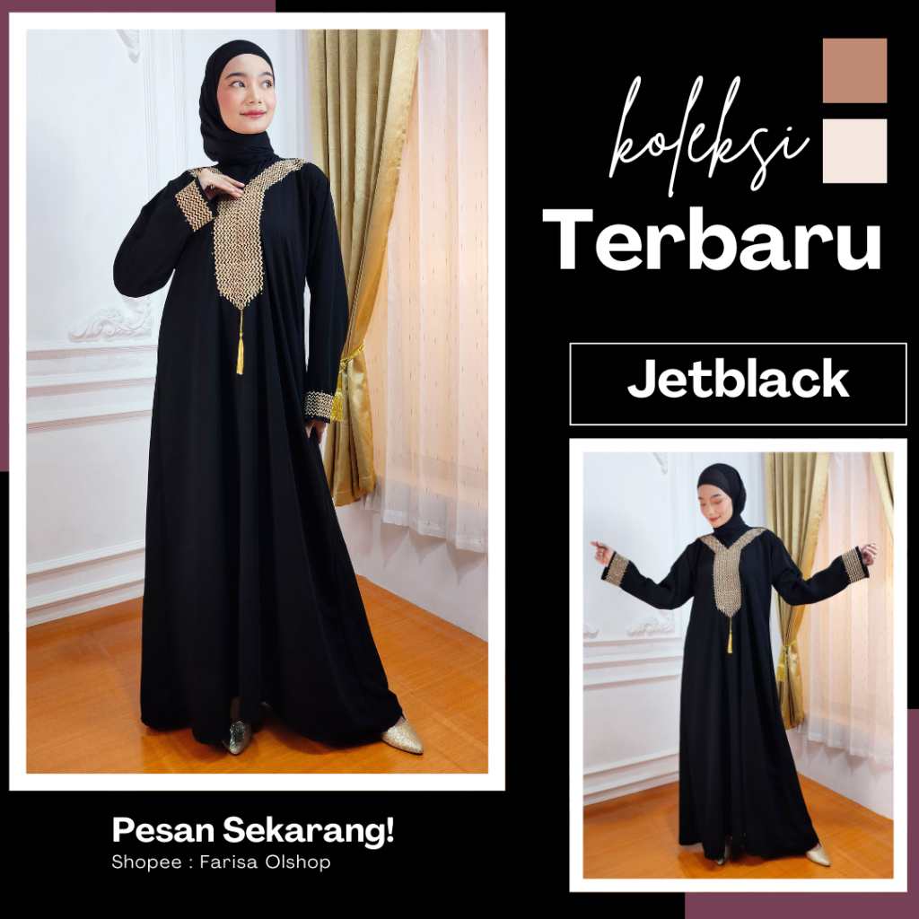 GAMIS SET ABAYA KHIMAR ANTI GERAH SHAKA | SET ABAYA JETBLACK AIRFLOW