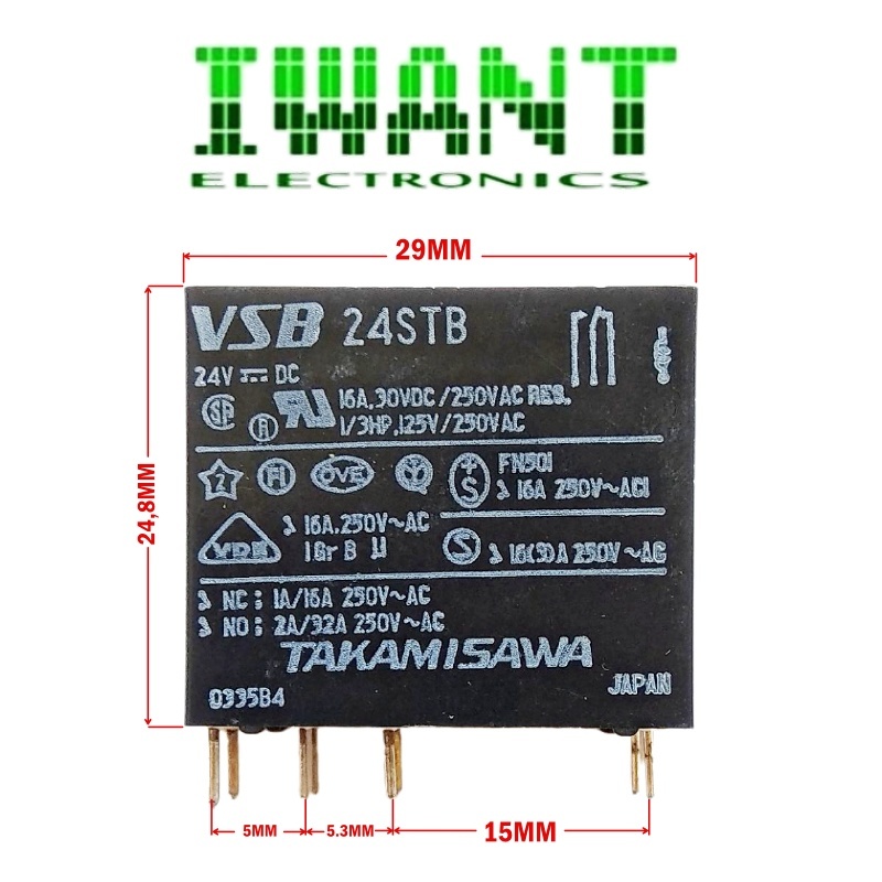 RELAY 24VDC 16A 8PIN VSB 24STB SPDT TAKAMISAWA JAPAN RELAY 24V 8KAKI RELAY 24VDC 8 PIN