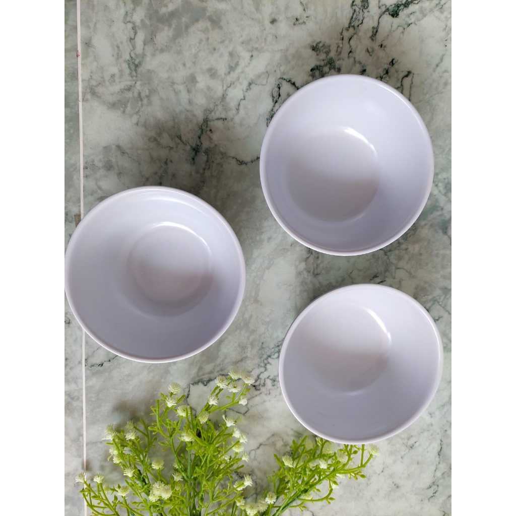 MANGKOK KECIL (3 PCS) W0501 PUTIH Mangkok Melamin Ulir Datar KECIL 4.2 inch PUTIH Golden FlyingFish