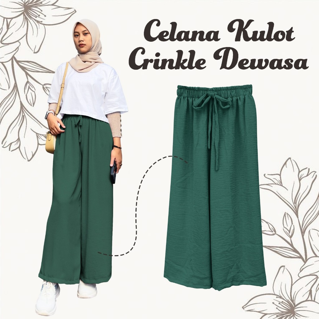 Kulot Panjang Crinkle Perempuan Dewasa Warna Hijau Botol