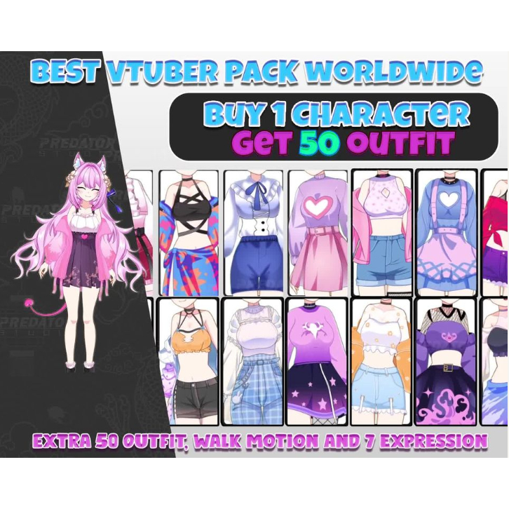 Personalisasi Karakter Vtuber Anda dengan 50 Outfit & 7 Ekspresi, Vtuber Live2D, Karakter Vtuber, Ko